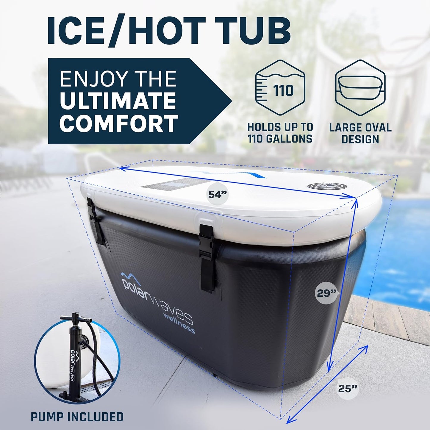 Ice & Hot Tub - Inflatable Hot Tub - Cold Plunge Tub - Portable Ice Bath - Cold Tub for Athletes by PolarWaves Wellness